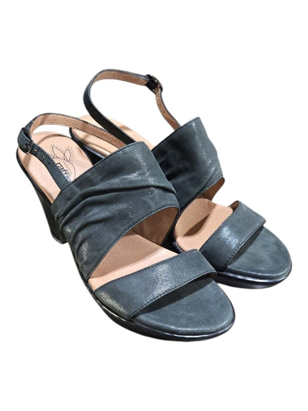 Umberto Raffini Wedge Slingback Open Toe Sandals Gunmetal Pewter size 7.5-8